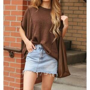 NEW ZENANNA grace oversized textured knit top in brown